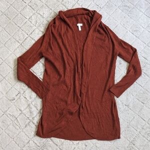 Leith Wool Blend Ribbed Cardigan Women’s Medium Copper Orange Long Open Sweater